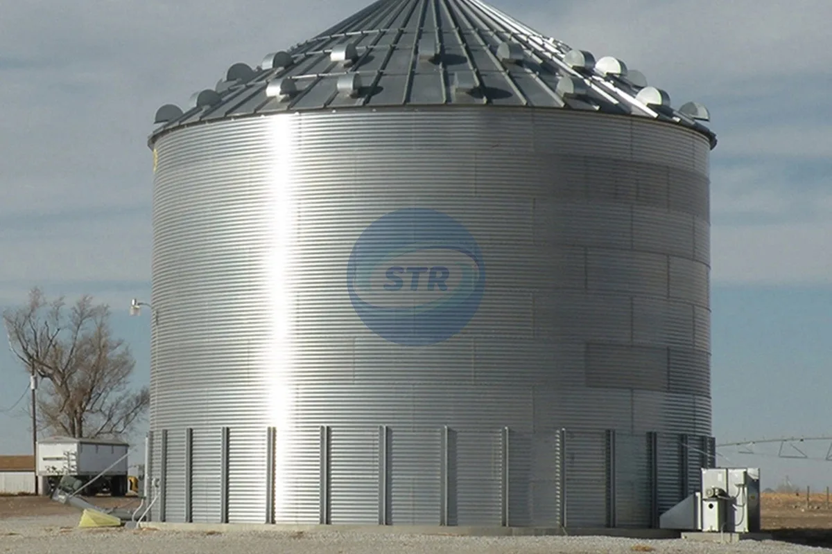 commercial flat bottom steel silo processing equipment detail view